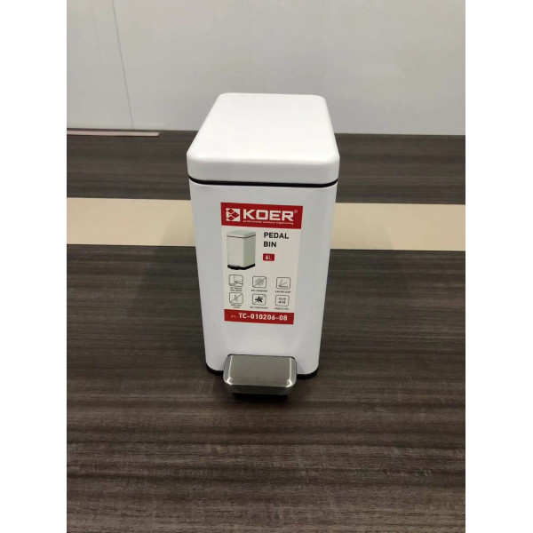 Відро для сміття з плавним закриттям прямокутне KOER TC-010206-08 6 л (колір білий) (KR5595)
