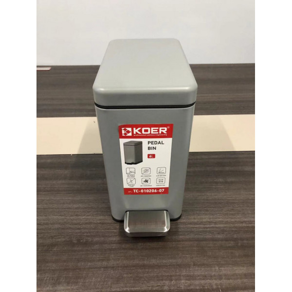 Відро для сміття з плавним закриттям прямокутне KOER TC-010206-07 6 л (колір сірий) (KR5596)
