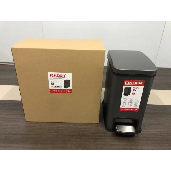 Відро для сміття з плавним закриттям прямокутне KOER TC-010108-07 8 л (колір графіт) (KR5591)