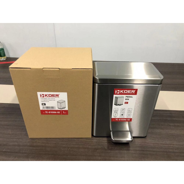 Відро для сміття з плавним закриттям прямокутне KOER TC-010306-02 6 л (колір нержавійка) (KR5600)