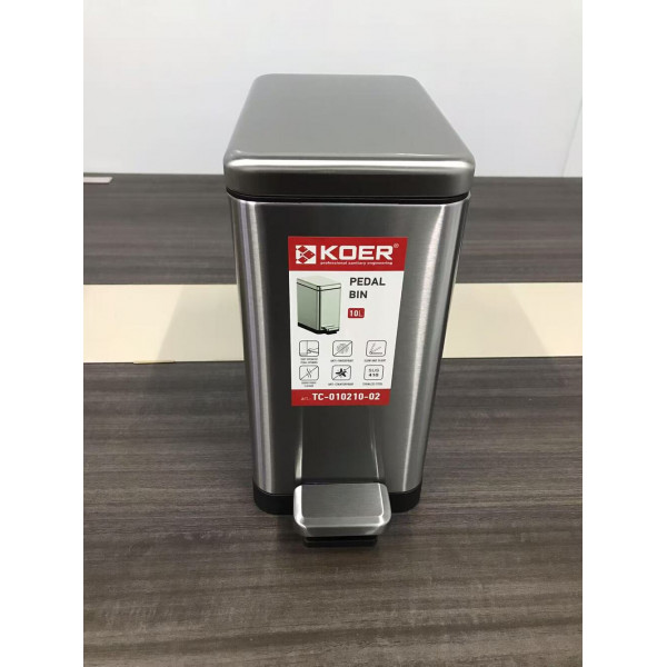 Відро для сміття з плавним закриттям прямокутне KOER TC-010210-02 10 л (колір нержавійка) (KR5597)