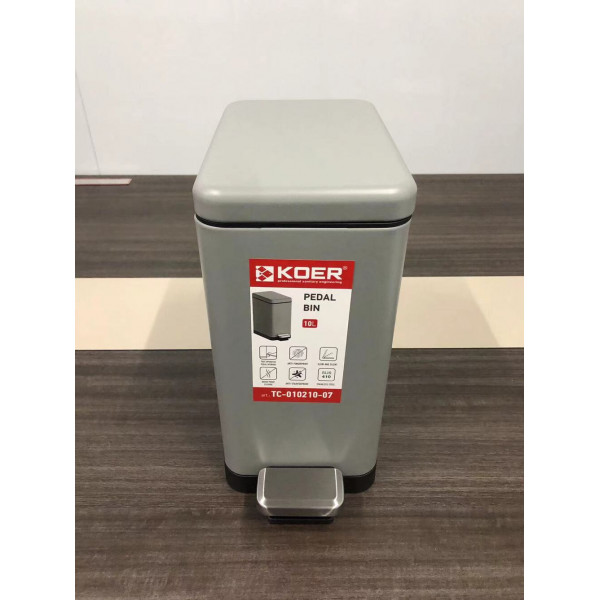 Відро для сміття з плавним закриттям прямокутне KOER TC-010210-07 10 л (колір сірий) (KR5599)