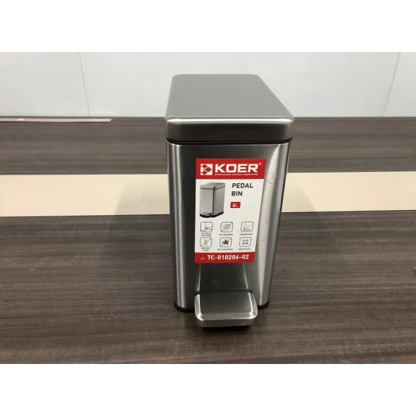 Відро для сміття з плавним закриттям прямокутне KOER TC-010206-02 6 л (колір нержавійка) (KR5594)