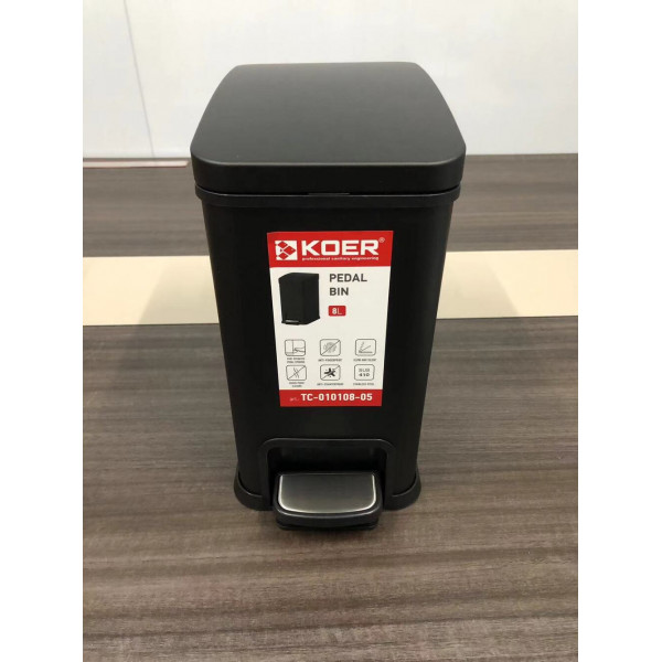 Відро для сміття з плавним закриттям прямокутне KOER TC-010108-05 8 л (колір чорний) (KR5593)