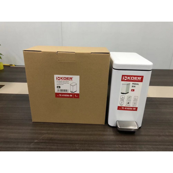 Відро для сміття з плавним закриттям прямокутне KOER TC-010206-08 6 л (колір білий) (KR5595)