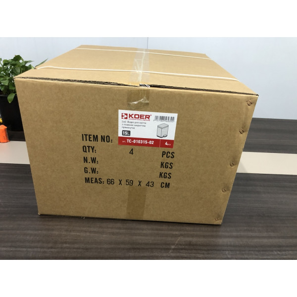 Відро для сміття з плавним закриттям прямокутне KOER TC-010315-02 15 л (колір нержавійка) (KR5603)