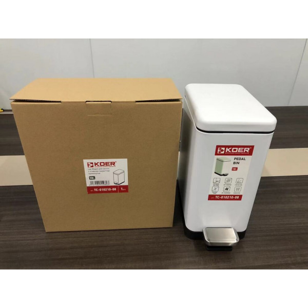 Відро для сміття з плавним закриттям прямокутне KOER TC-010210-08 10 л (колір білий) (KR5598)