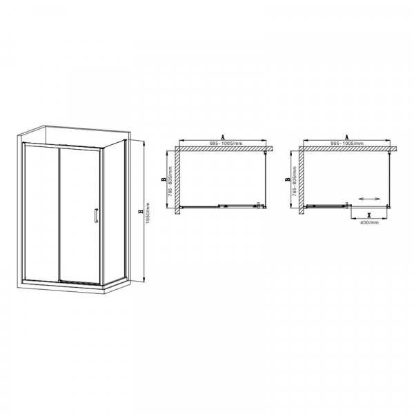 Душова кабіна без піддону MIXXUS PREMIUM DIVERSE SC03-100x80x195-TR CHROME прозоре скло 6мм (MI6865)