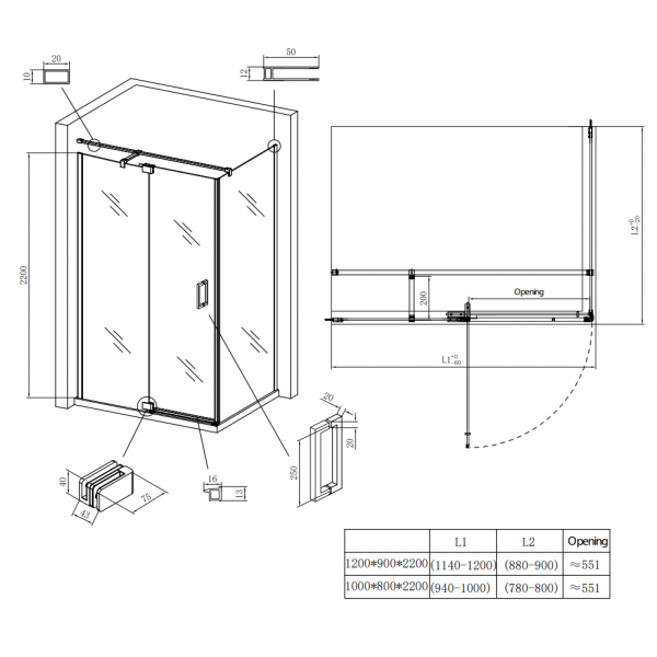 Душова кабіна без піддону KOER SR SC02-100x80x200-TR-01 прозоре скло EASY CLEAN 8мм хром (KR5355)