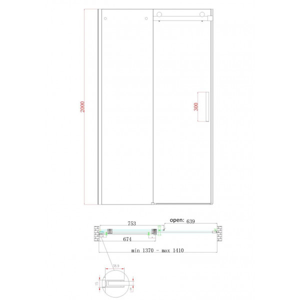 Двері у нішу розсувні KOER SR SD01-140x200-TR-01 прозоре скло EASY CLEAN 8мм хром (KR5380)