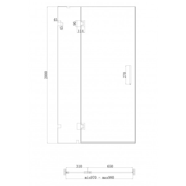 Двері у нішу розпашні KOER SR SD04-100x200-TR-01 прозоре скло EASY CLEAN 10мм хром (KR5386)