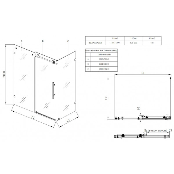 Душова кабіна без піддону Koer SR SC07-120x90x200-TR-01 прозоре скло Easy Clean 8мм, хром (KR5370)