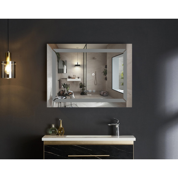 Дзеркало MIXXUS LIGHT MR01-90x70 з LED Touch, Anti-fog, димером, рег. яскравості, годинником (MI5999)