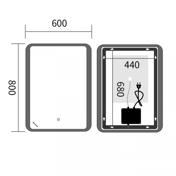 Дзеркало Mixxus Premium OLIVARY MR19-80x60-Reverse з Led Touch, Anti-fog, димером (3-6,5kK) (MP6628)