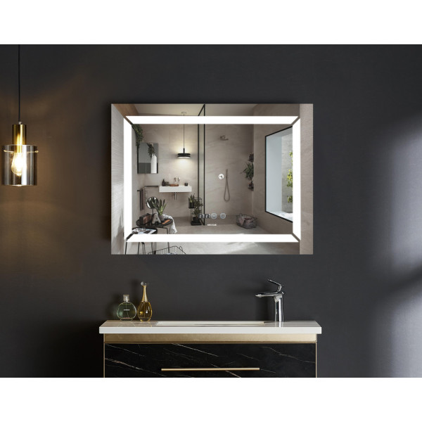 Дзеркало MIXXUS LIGHT MR01-90x70 з LED Touch, Anti-fog, димером, рег. яскравості, годинником (MI5999)