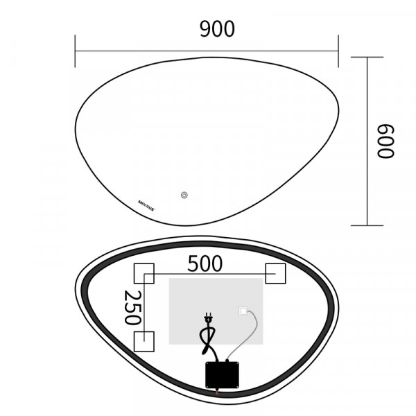 Дзеркало MIXXUS PREMIUM DIVERSE MA01-90x60-REVERSE з LED Touch, Anti-fog, димером (3-6,5kK) (MP6633)