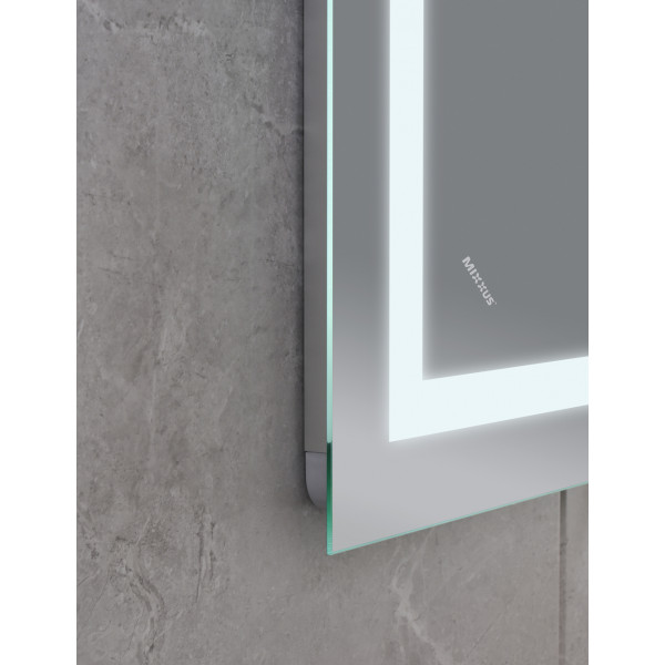 Дзеркало MIXXUS WARM MR02-70x50-CASE з LED Touch, Anti-fog, димером, рег. яскравості, годинником (MI6669)