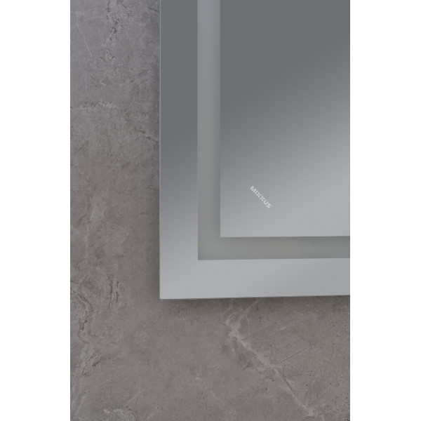 Дзеркало MIXXUS WARM MR02-70x50-CASE з LED Touch, Anti-fog, димером, рег. яскравості, годинником (MI6669)