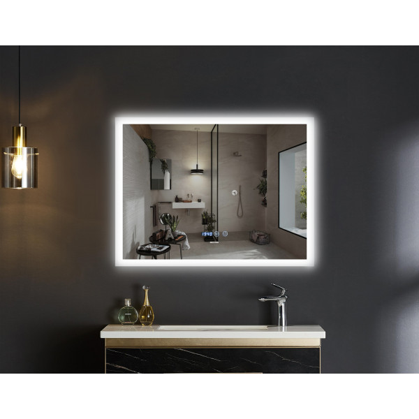 Дзеркало MIXXUS FLAT MR04-100x80 з LED Touch, Anti-fog, димером, рег. яскравості, годинником (MI6927)