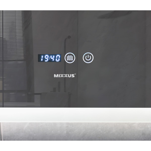 Дзеркало MIXXUS FLAT MR04-100x80 з LED Touch, Anti-fog, димером, рег. яскравості, годинником (MI6927)