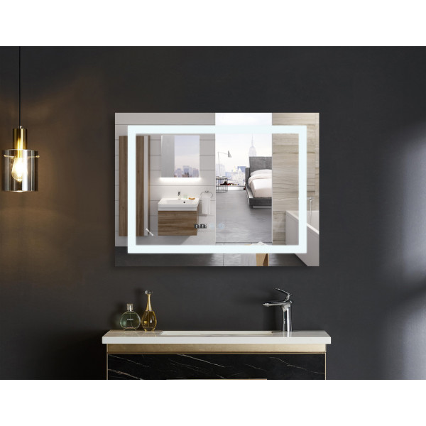 Дзеркало MIXXUS WARM MR02-100x70 з LED Touch, Anti-fog, димером, рег. яскравості, годинником (MI6002)
