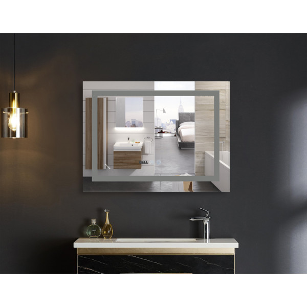 Дзеркало MIXXUS WARM MR02-100x70 з LED Touch, Anti-fog, димером, рег. яскравості, годинником (MI6002)