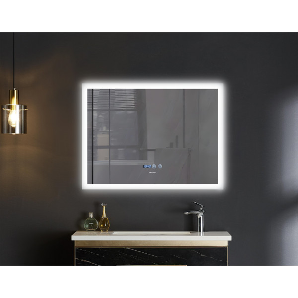Дзеркало MIXXUS FLAT MR04-100x80 з LED Touch, Anti-fog, димером, рег. яскравості, годинником (MI6927)