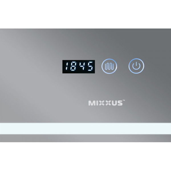 Дзеркало MIXXUS WARM MR02-70x50-CASE з LED Touch, Anti-fog, димером, рег. яскравості, годинником (MI6669)