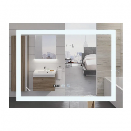 Дзеркало MIXXUS WARM MR02-70x50-CASE з LED Touch, Anti-fog, димером, рег. яскравості, годинником (MI6669)