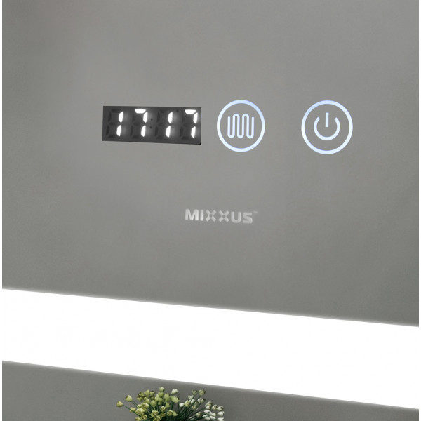 Дзеркало MIXXUS LIGHT MR01-90x70 з LED Touch, Anti-fog, димером, рег. яскравості, годинником (MI5999)