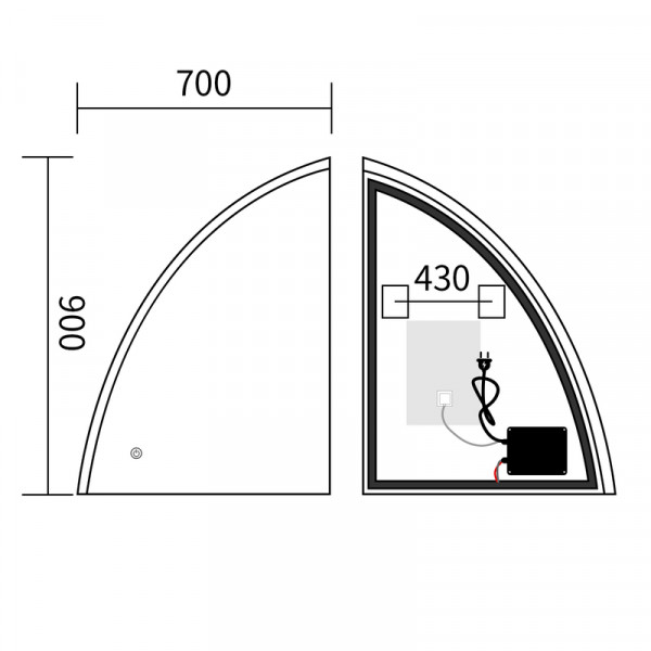 Дзеркало Mixxus Premium TOPPER MS02-75x100 з Led Touch, Anti-fog, димером (3-6,5kK) (MP6634)