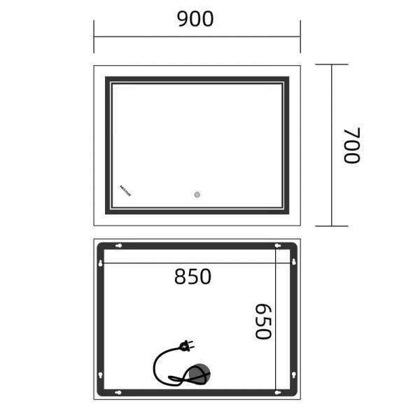 Дзеркало Mixxus Premium QUADRO MR20-90x70-Reverse з Led Touch, Anti-fog, димером, регулятором яскравості (MP6621)
