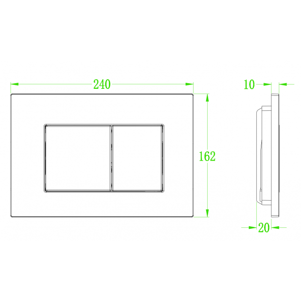 Панель змиву KOER KT-0602-01 240x160x10mm пластикова, кнопка квадратна (колір хром) (KR5178)