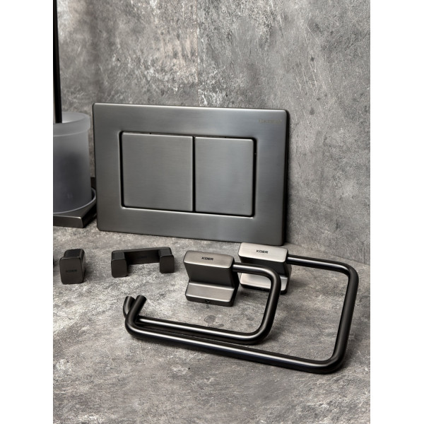Панель змиву KOER KT-0612-07 240x160x10mm з нержавіючої сталі, кнопка квадратна (колір графіт) (KR6122)