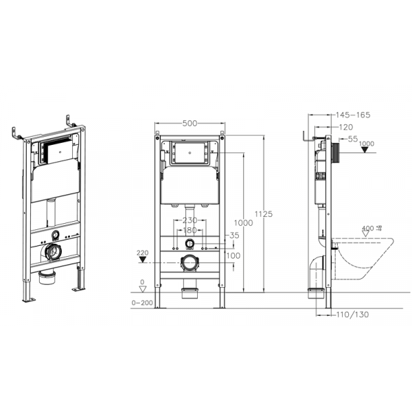 Інсталяція для підвісного унітазу Koer KT-0501-01 500x165x1125mm з панеллю змиву KT-0601-01 хром (KR5168)