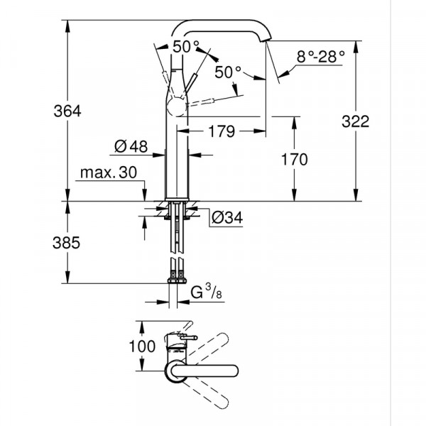 Одноважільний змішувач для раковини XL-Size Grohe Essence (24170001)