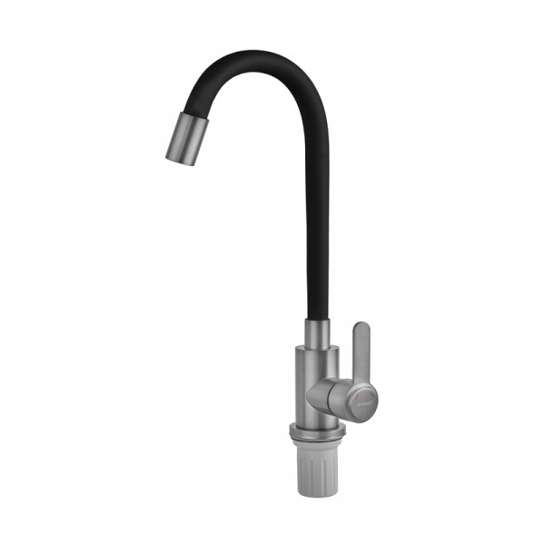 Смеситель для кухни с силиконовым изливом Champion EZA-011 Graphite REFL.Black из нерж.стали (излив черный) (MX9555)
