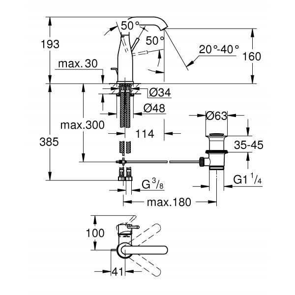 Змішувач для раковини M-розміру Grohe Essence New (24173001)