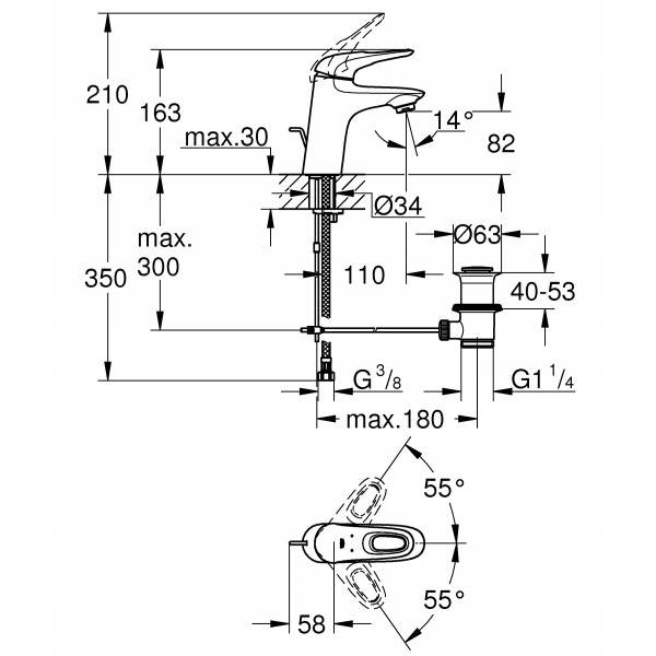 Змішувач для раковини S-розміру Grohe Eurostyle (33558003)