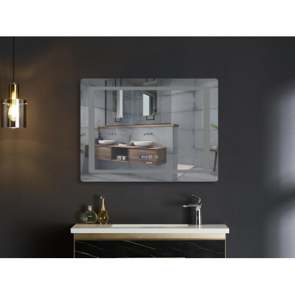 Дзеркало Mixxus STYLE MR03-90x70 з Led Touch, Anti-fog, димером, регулятором яскравості, годинником (MI6007)