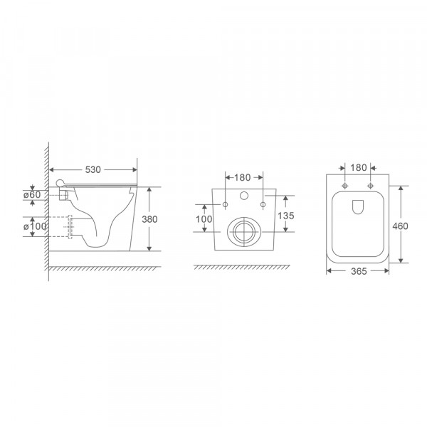 Унітаз підвісний Mixxus Premium Quadro-0302-R 530x360x365mm, система змиву Rimless (MP6454)