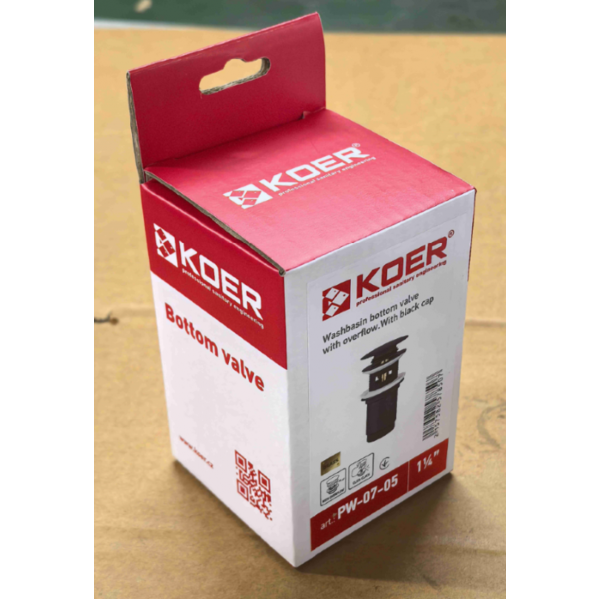 Донный клапан для раковины Koer PW-07-05 1 1/4'' с переливом автоматический СLICK-СLACK (Цвет черный) (KR5785)