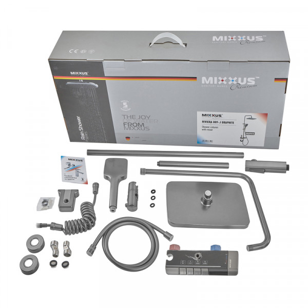 Душова колона зі змішувачем Mixxus Premium RIVIERA 009-J GRAPHITE з кнопкою перемикання, 4 режими (MI6835)