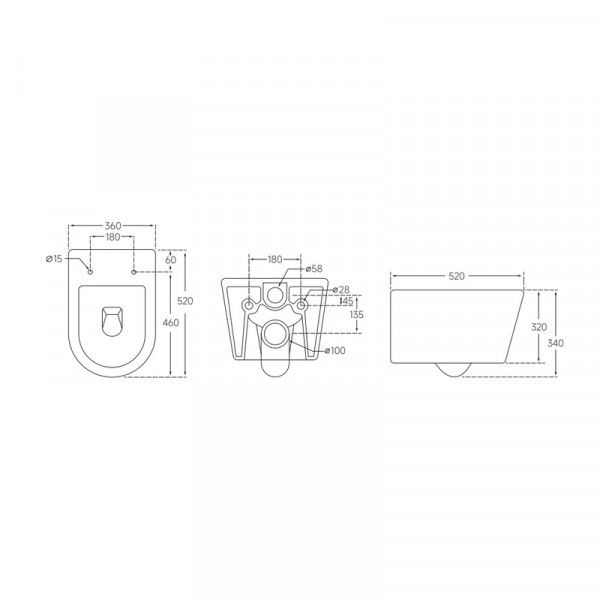 Унітаз підвісний Mixxus BEVEL-0302-T3 520x360x365mm, система змиву TORNADO 3.0 (MI6705)