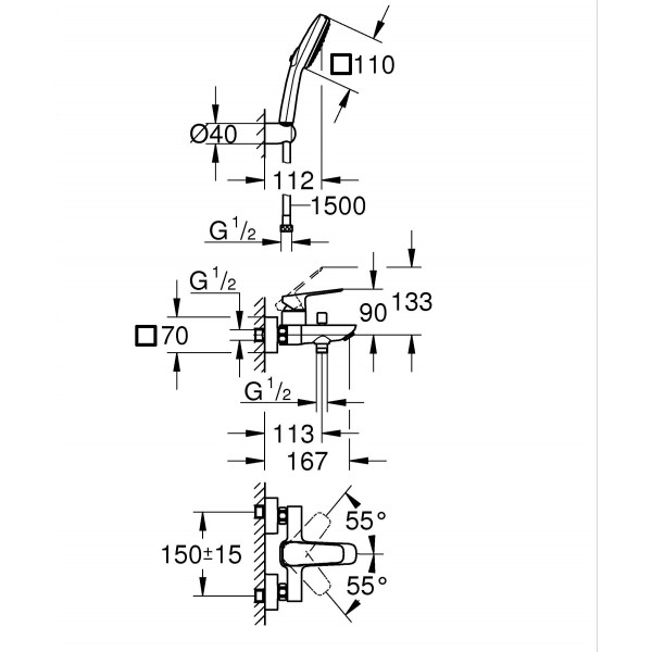 Однорычажный смеситель для ванны Grohe Cubeo (1018140000)