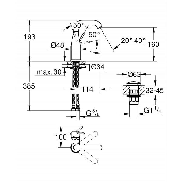 Смеситель для раковины Grohe Essence New (24181001)