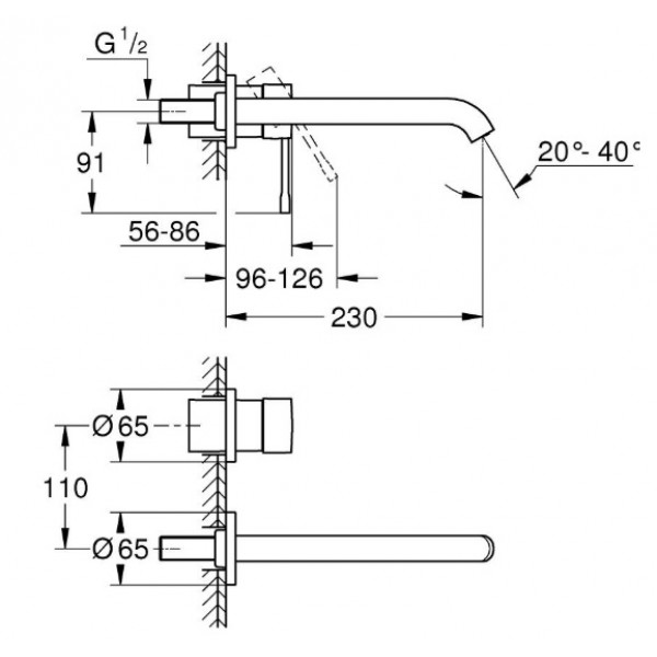 Смеситель для раковины на 2 отверстия L-Size Grohe Essence (29193KF1)