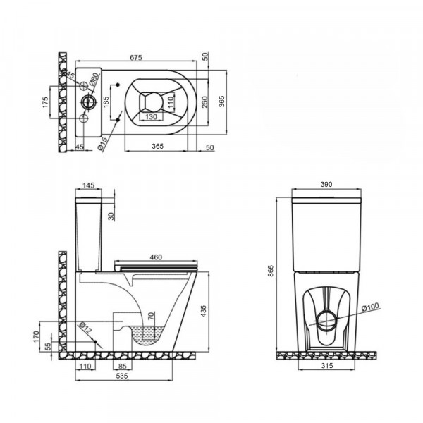 Бачок для унитаза-компакта Mixxus Premium Bevel-0402-T1 Tank 670х390х880 со сливной арматурой (MI8326)