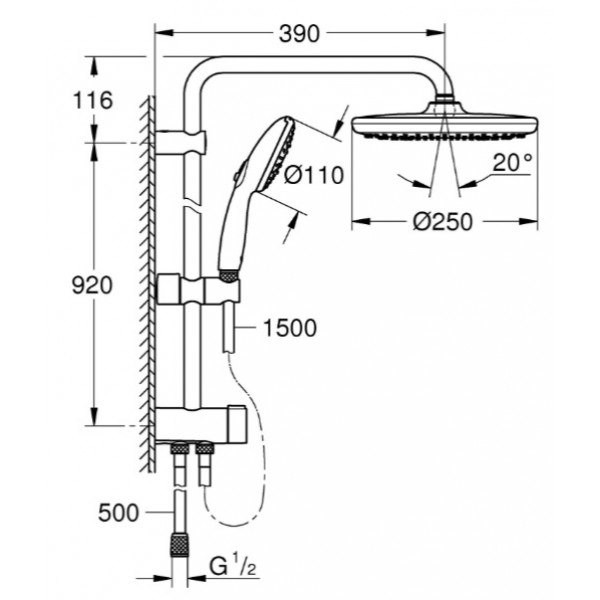 Душевая система Flex с переключателем настенного монтажа Grohe Tempesta System 250 (26675001)