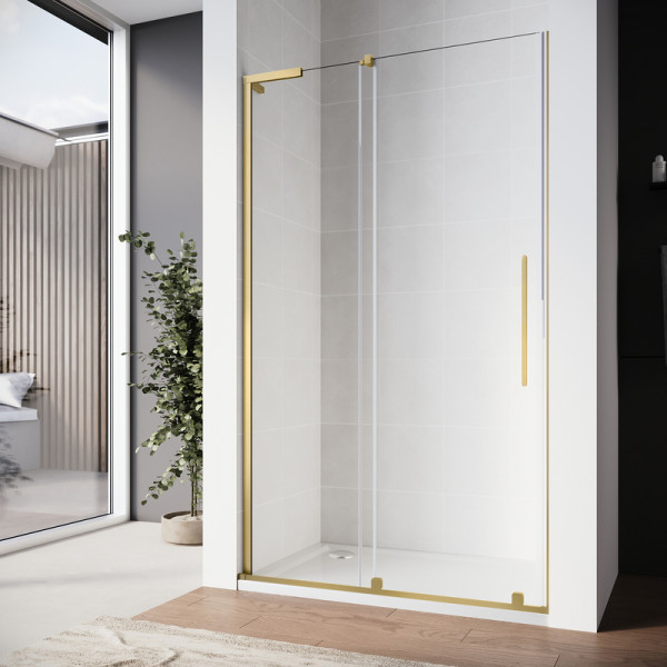 Двері у нішу Walk-In розсувні Koer SR SD07-120x200-R-TR-12 прозоре скло Easy Clean 8мм Матове золото (KR5774)